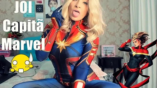 Watch Joi Portugues Cosplay Capita Marvel SEX MACHINE, doing Blowjob Deep throat Cumming on breasts and Cumming on ass AMAZING JOI warm Clips